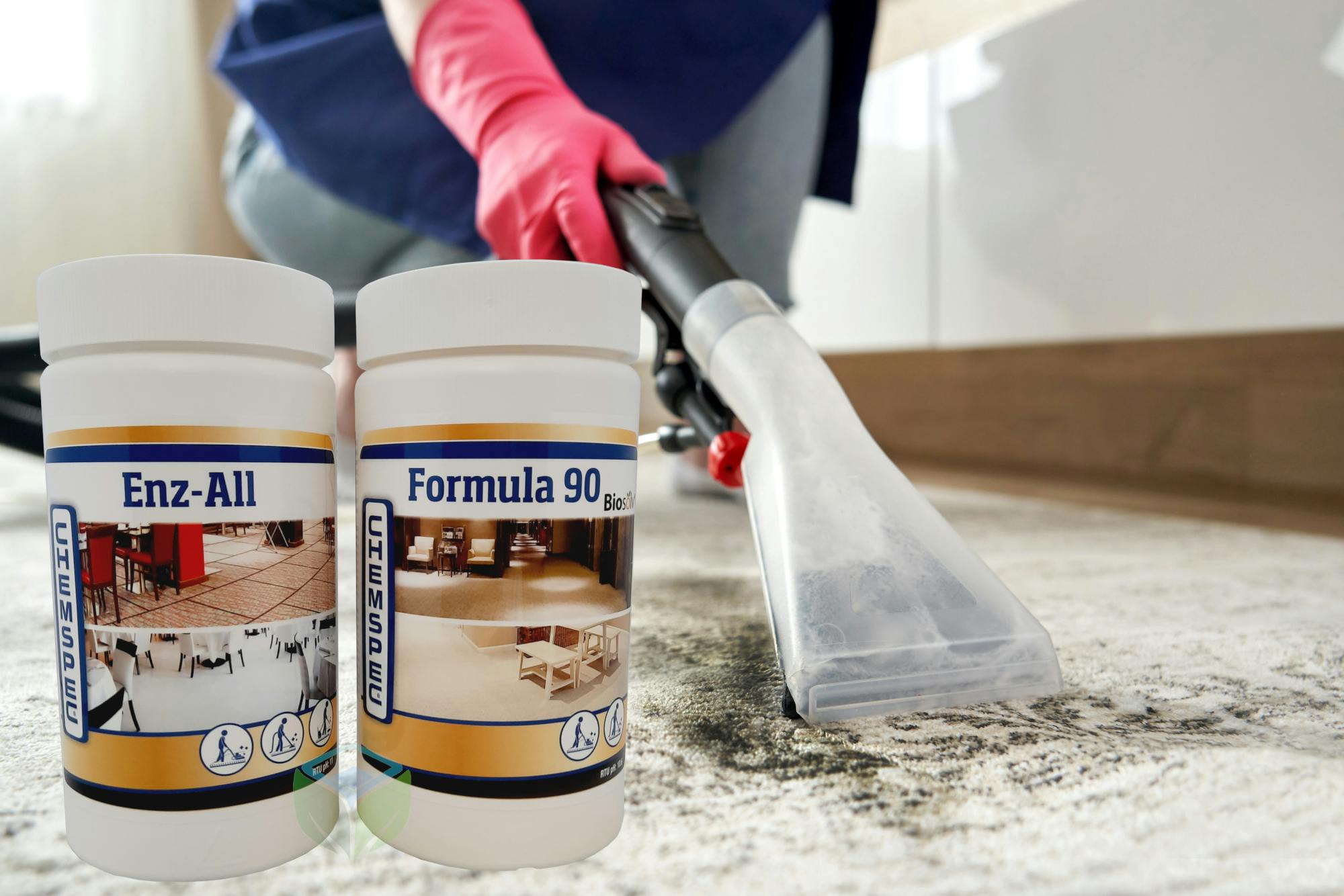 Only specialized chemicals for cleaning carpets, sofas, and carpets.